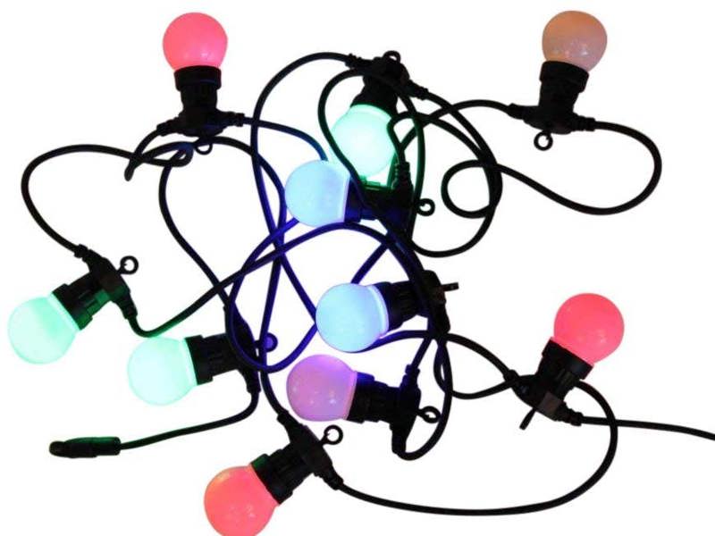 The Garden Marketplace 10 Multi Coloured LED Light Festoon Set, Indoor or Outdoor String Lights with Hooks, Shatterproof 50mm Heads, IP44 Rated, 24V