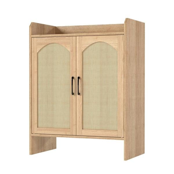 Levede Shoe Cabinet 5-Layer Rattan Double Wooden Doors White Entrance Storage