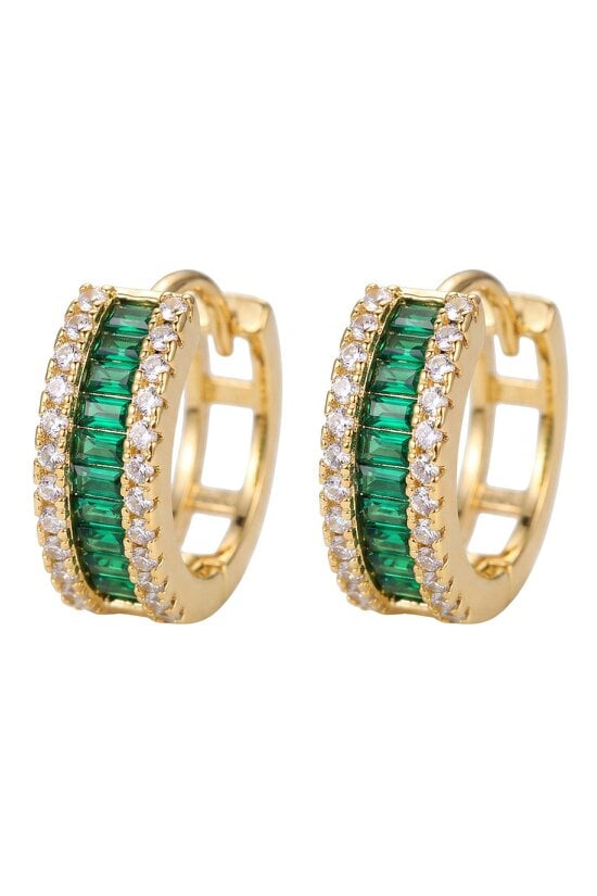 Latelita Baguette Huggie Hoop Earrings Emerald Green Gold