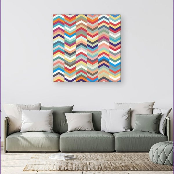 Warren Reed Geometric Multi Colored Chevron Pattern Canvas