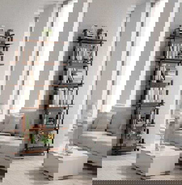 Modcraft Tall 6-Tier Bookcase 210cm Vintage Brown & Black Freestanding Bookshelf for Living Room & Office