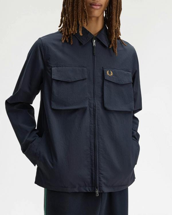 Fred Perry Mens Ripstop Pocket Overshirt - Navy 608 | CHO | Designer Mens Overshirts