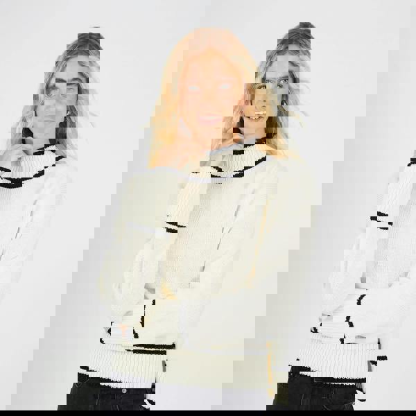 Brave Soul Cream Turtleneck Knitted Jumper with Contrast Trim - Cream Image 4