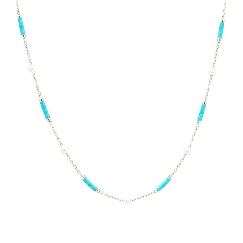 Spero London Turquoise Beaded & Pearl Sterling Silver Necklace