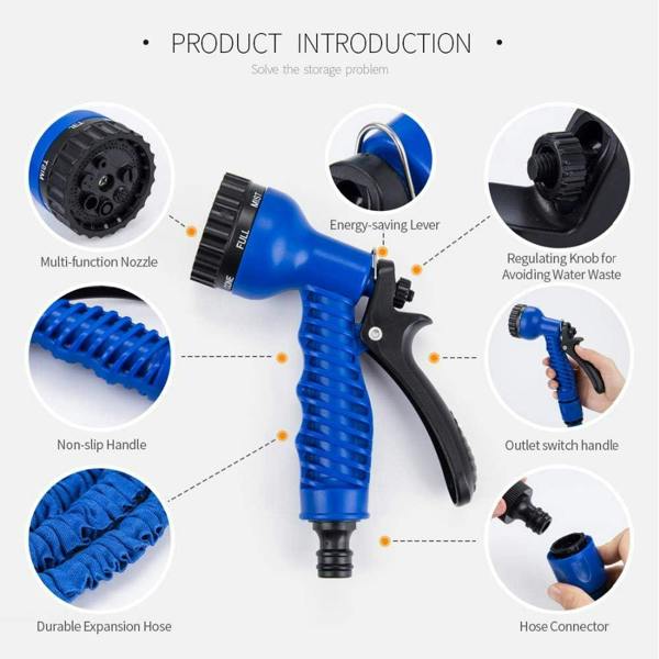 Shatchi 50FT Garden Pipe,Flexible Expanding Magic Hose with 8 Functions Spray Nozzle, Blue