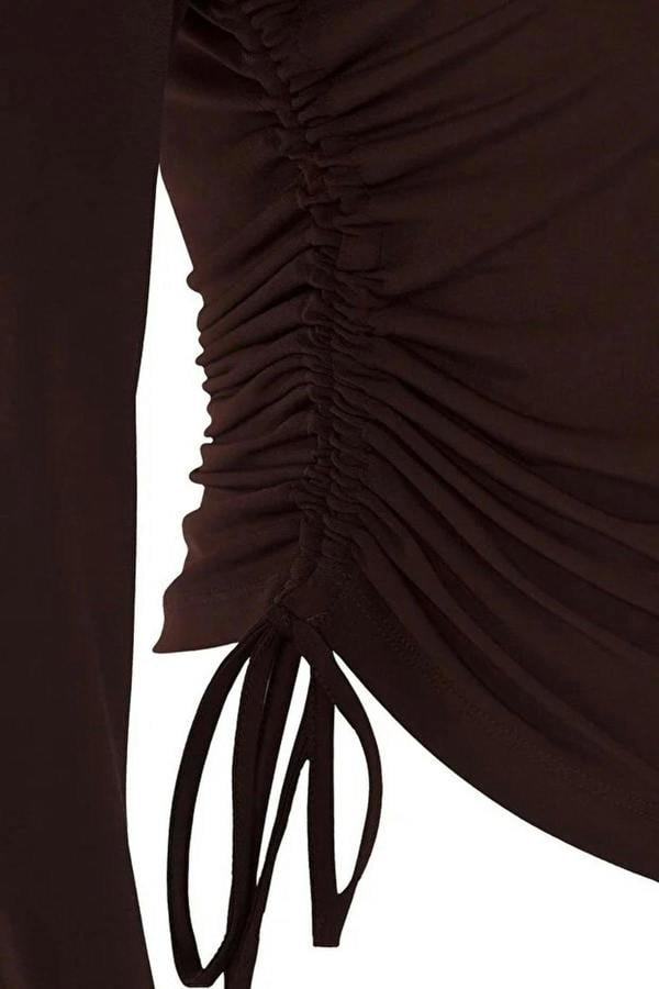 WOVCOR Square Neck Plus Size Knitted Blouse with Gathered Sides
