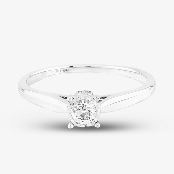 T. H. Baker 9ct White Gold 0.25ct Diamond Bridge Accent Solitaire Ring TH011886R