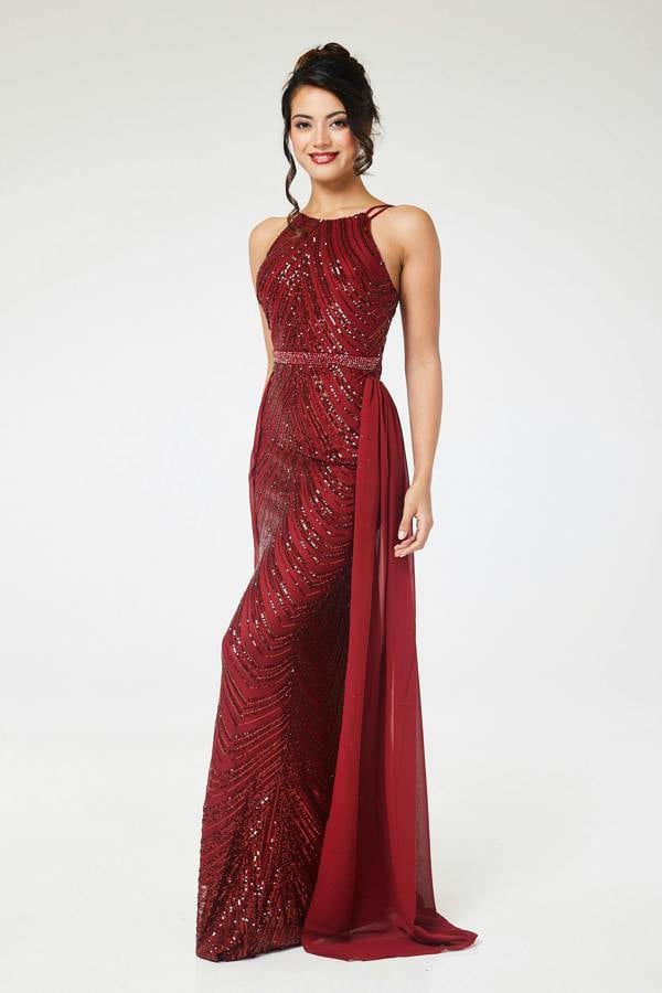 LuvForever Reya - Wine Sequin Maxi Dress