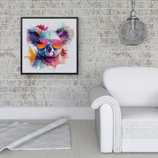 Warren Reed Colourful Splash Art Koala In Glasses Framed Canvas