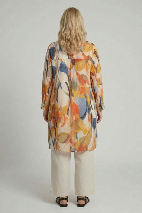 Yellow | Curve Abstract Long Sleeve Tunic Shirt
