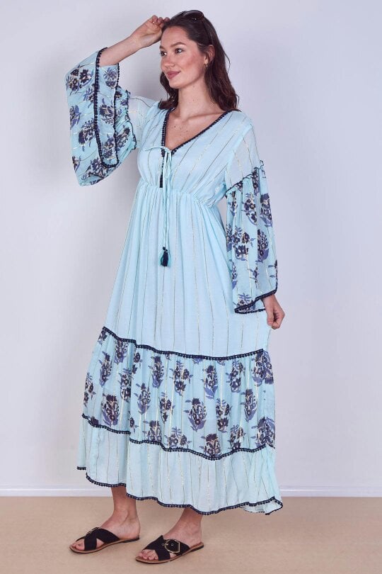 Bohemian Tiered Maxi Dress – Flowy Viscose Elegance