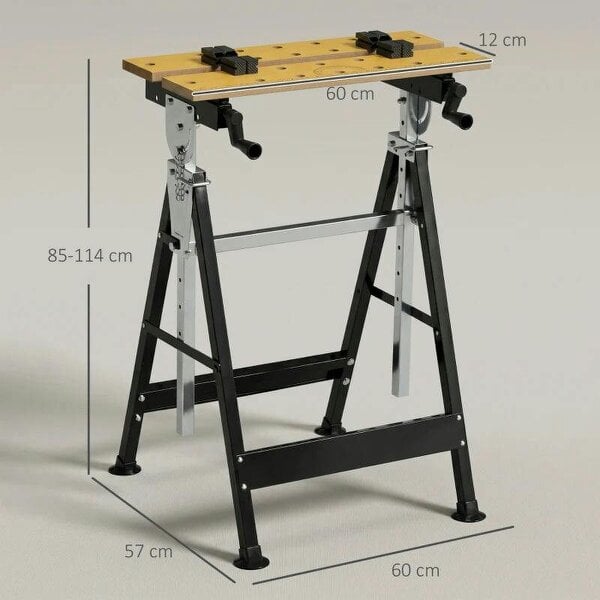 Portable Folding Workbench with Adjustable Height & Angle, Work Bench with 4 Adjustable Clamping Pegs, Beige