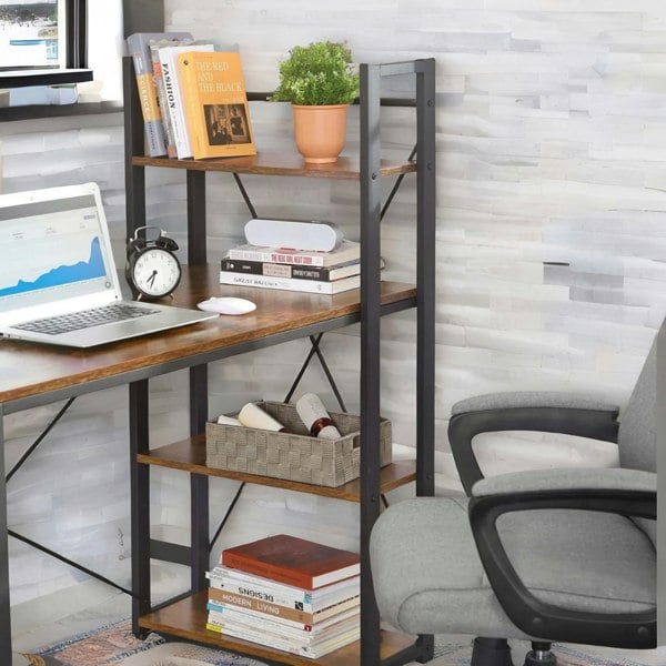 Rafaelo Mobilia 97CM Wide Computer Desk With 3 Shelves Rustic Brown