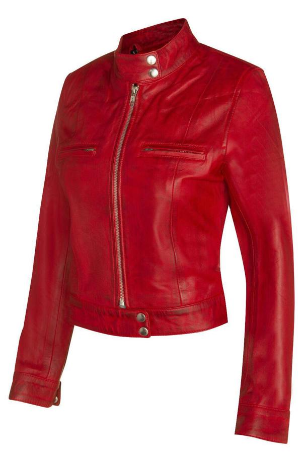 Infinity Leather Womens Plain Leather Moto Biker Jacket-Braga