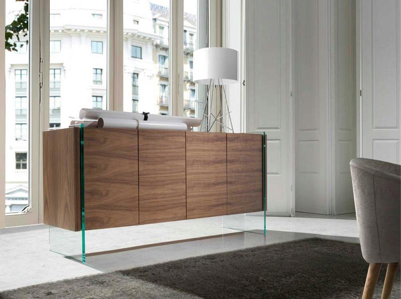 Angel Cerdá Walnut and tempered glass sideboard 3057
