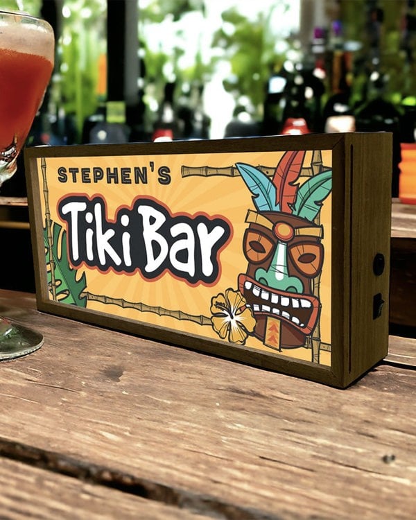 Personalised Light Box Sign – Home Tiki Bar Glow with Custom Text