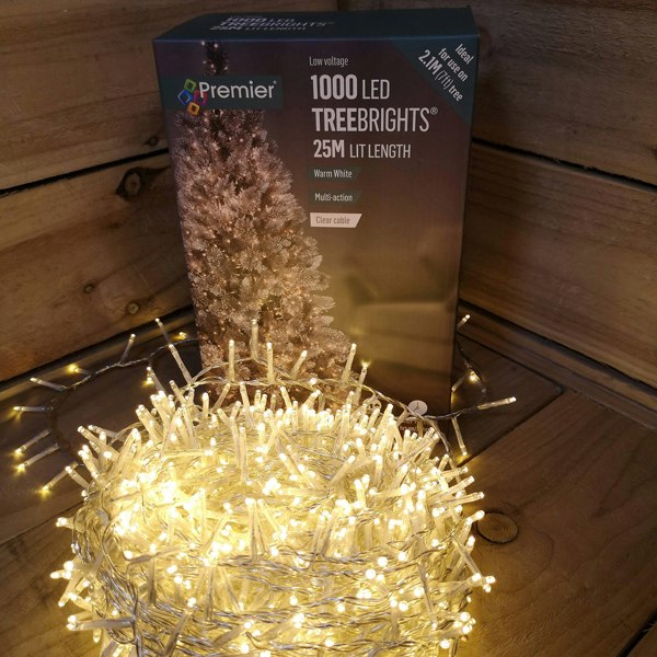 Samuel Alexander 1000 LED 25m Indoor Outdoor Christmas Multi Function Mains Operated String Lights with Timer & Clear Cable in Warm White