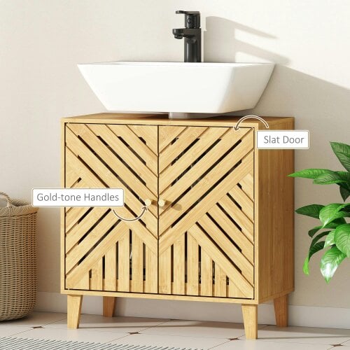 Wyld Haus Limifi Bamboo Under Sink Bathroom Storage Cabinet With Adjustable Shelving Natural Finish