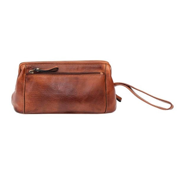 PRIMEHIDE Ridgeback Leather Frame Toiletry Washbag Brown