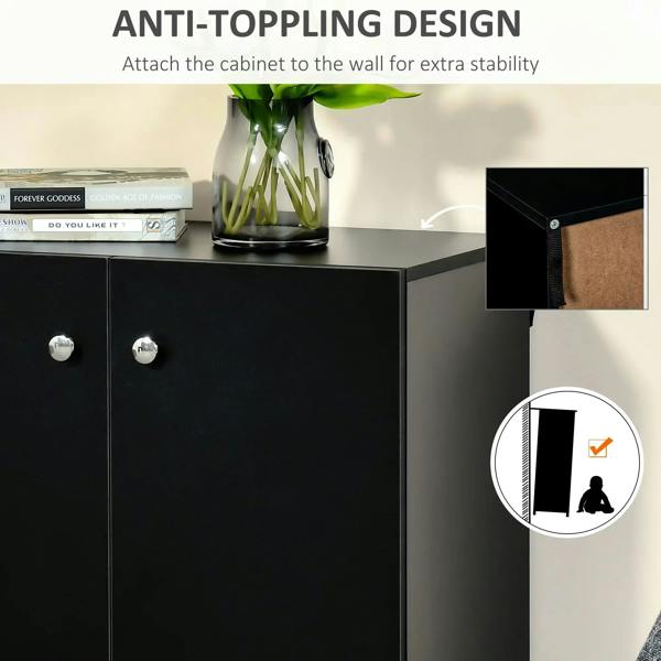 Black cabinet door with wall-attach anti-tipping design for stability