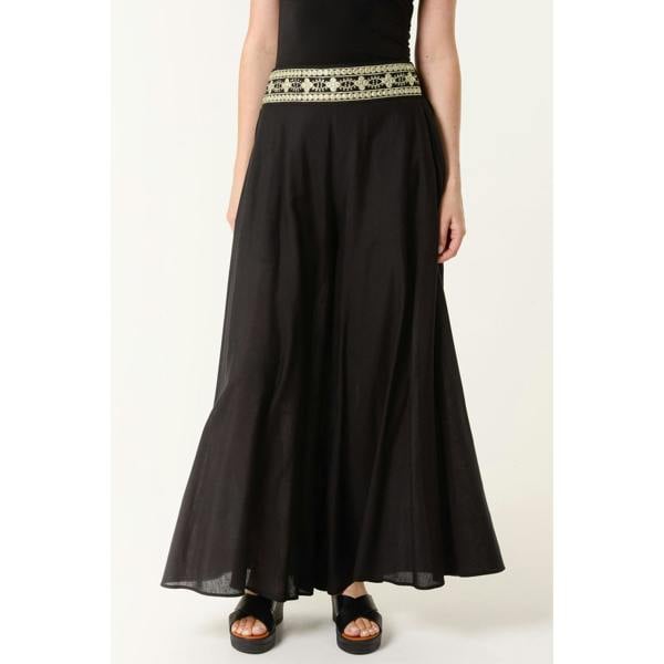 Blue Vanilla Wide Leg Embellished Linen Trousers