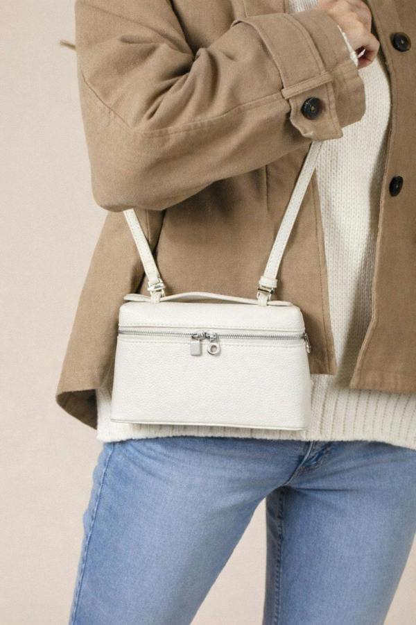 SVNX Faux Leather Crossbody Satchel In Off White