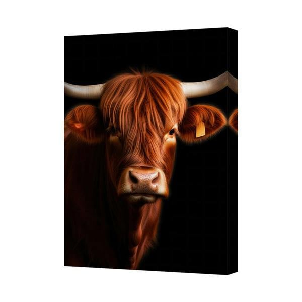 Benjamin Tate Design Highland Cow Canvas Wall Art Portrait Printed On Black Background