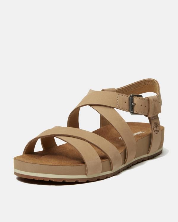 Timberland Malibu Waves Cross Strap Nubuck Womens Sandals - Mid Beige | CHO | Designer Womens Flat Sandals