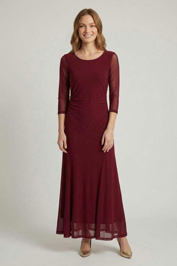Red | Semi Sheer Layered 3/4 Sleeve Maxi Dress
