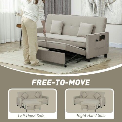 Wyld Haus Yokari Beige Upholstered 3 Seater Convertible Sofa Bed Tufted