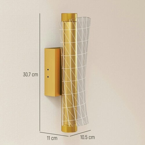 Bobobiy Led Wall Lamp 2 Pack, 9W Modern Indoor Geometric Mesh Wall Light, Colour Temperature Adjustable 3000K/4000K/6500K, Stairs, Gold Tone