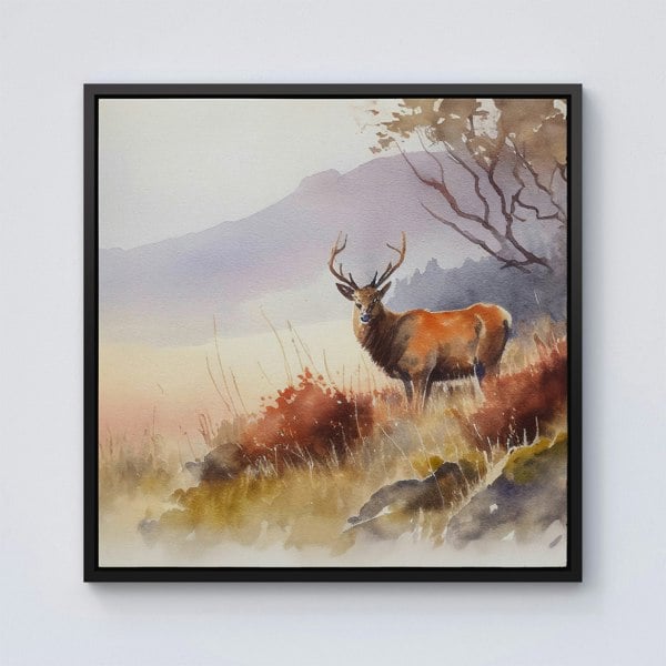 Warren Reed Stag Deer Water Colour Framed Canvas