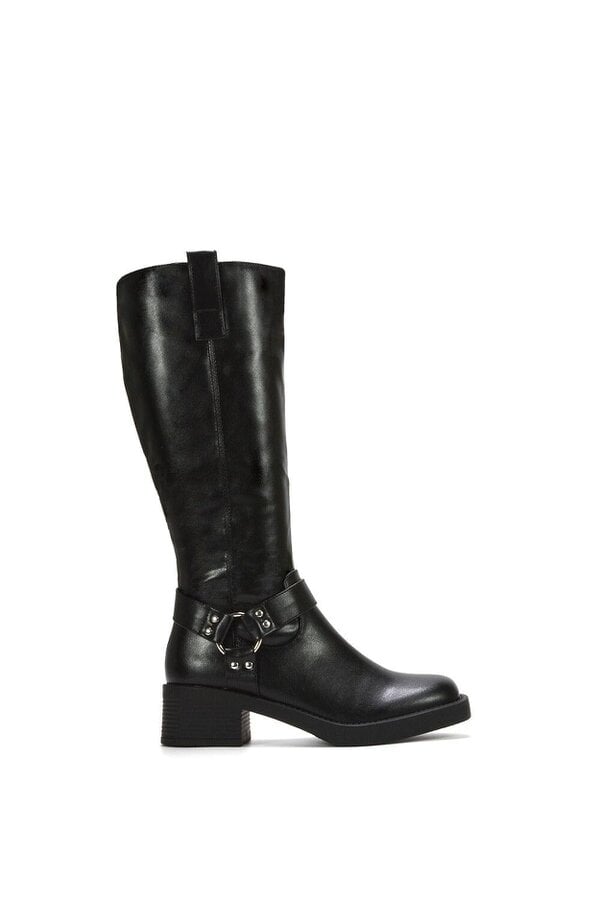 XY LONDON Knee High Biker Mid Block Heel Western Boots