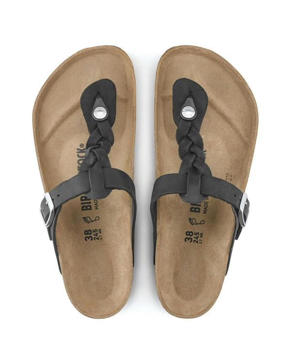 Birkenstock Gizeh Braided Natural Oiled Leather Womens Sandals - Black - CHO - Designer Womens Sandals
