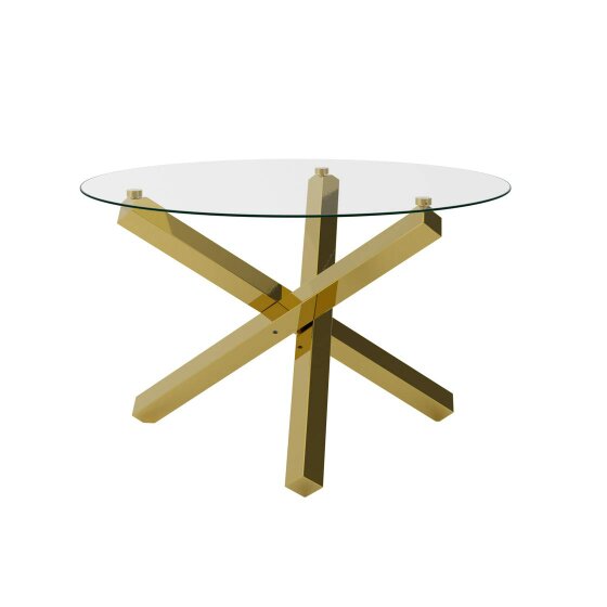 Wyld Haus San Sebastian Clear Glass and Gold Metal Round Dining Table 4 Seater