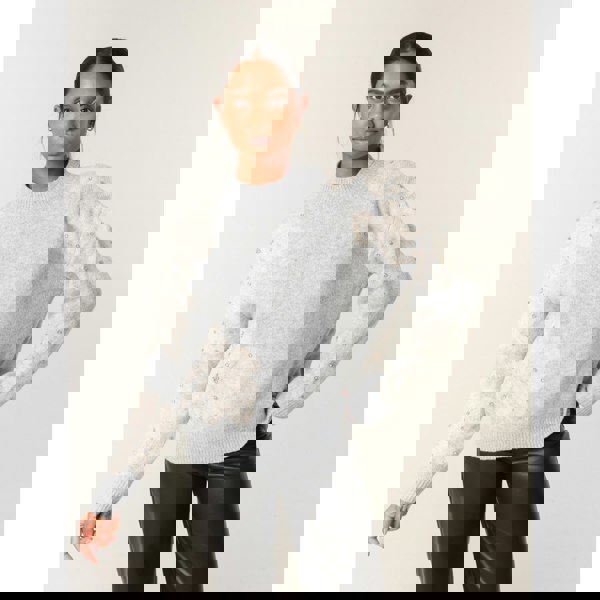 Blue Vanilla Flower Diamante Detailed Knitted Jumper