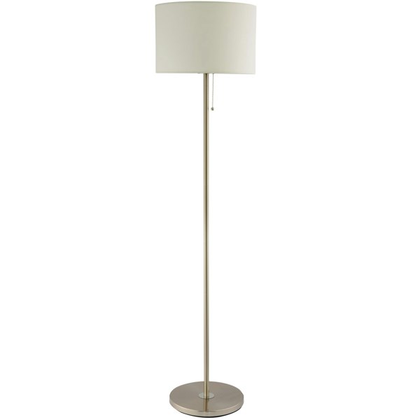 Classic Brushed Satin Nickel Floor Lamp with Metal Pull Switch and Cotton Shade Image 2