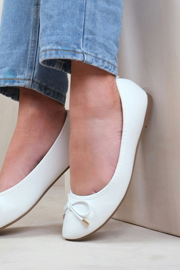 Where's That From Tallulah Wide Fit Slip on Flat Pumps in White Faux Leather