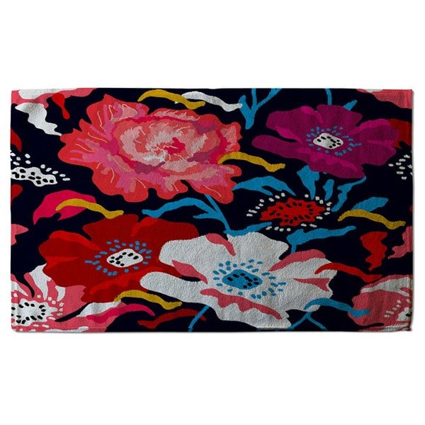 Benjamin Tate Design Bright Flowers on Dark Background (Bath Towel)