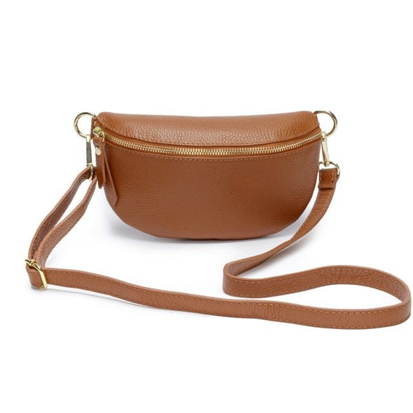 Elie Beaumont Sling Bag - Tan with Leopard Strap