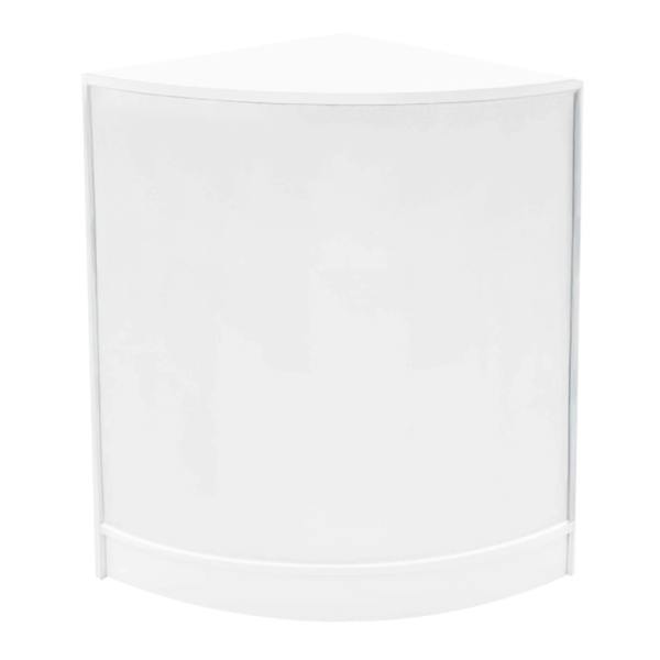 Curved white LED shop counter set featuring a sleek design, ideal for retail displays and enhancing store aesthetics