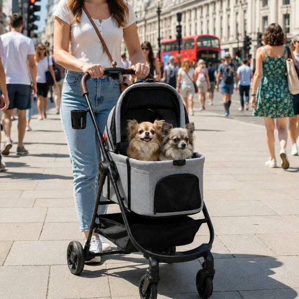Dog Stroller, 3 in 1 Foldable Pet Stroller for Small Puppy Cat with Detachable Travel Carrier, Storage Basket, Grey - Grey