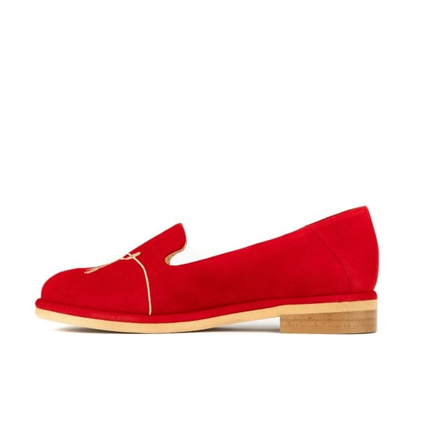 Embassy London Fetch - Red - Women's round toe poodle embroidered comfy leather loafer
