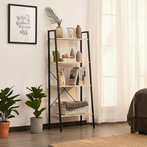 Wyld Haus Karafi Wood And Metal Oak And Black 4 Tier Ladder Style Bookshelf
