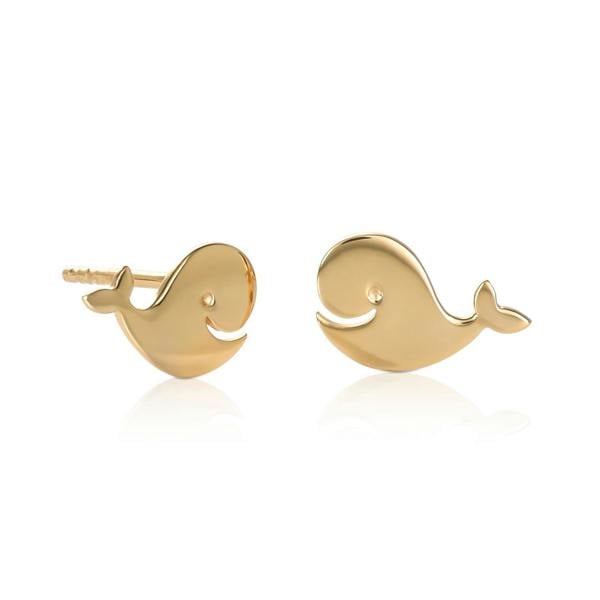 namana Gold Plated 925 Sterling Silver Fun Whale Shaped Small Stud Earrings for Women