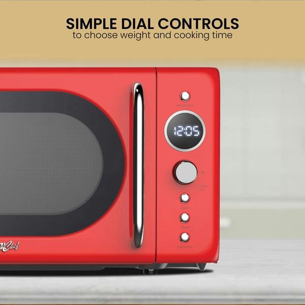 Total Chef Retro Microwave Oven 20L 700W Red Countertop Microwave with Timer, Defrost & 5 Power Levels
