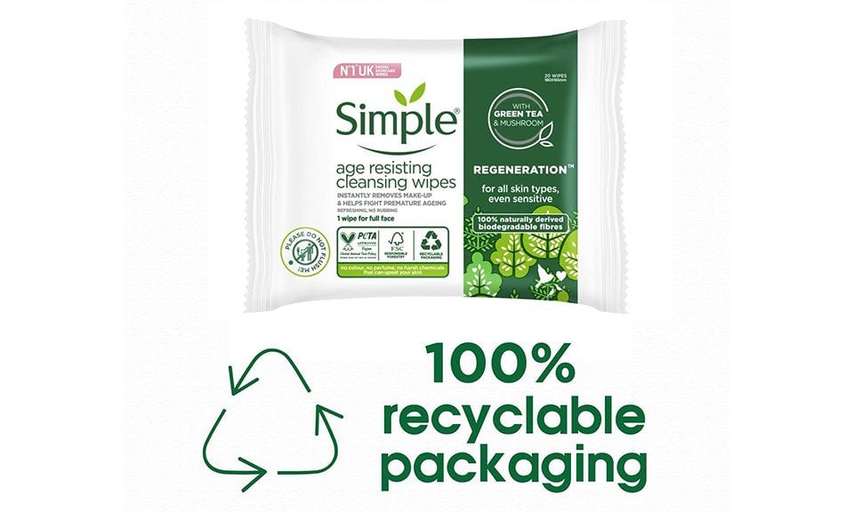 Simple Regeneration Age Resisting Cleansing Wipes with Green Tea Goodness