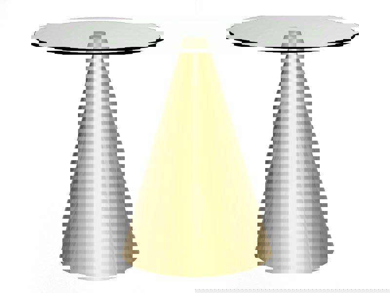 Small Circular Dining Table - Glass Top with Brushed Brass Base - Oscar by Gillmore British Design © GillmoreSPACE Ltd