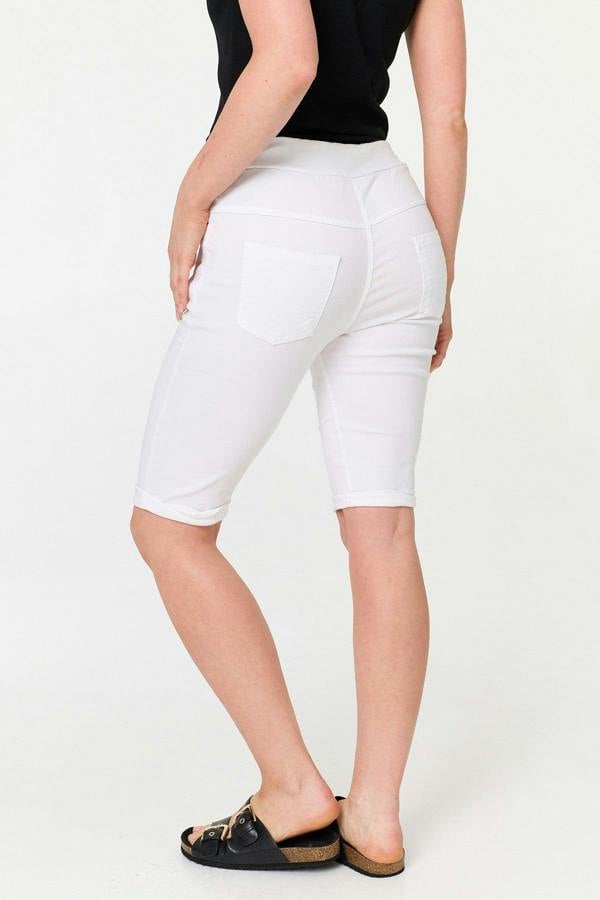 White | Tie Front Slim Knee Length Shorts