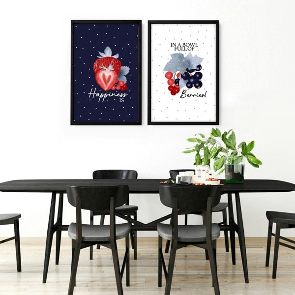 Prints for a kitchen wall | Set of 2 Berries wall art